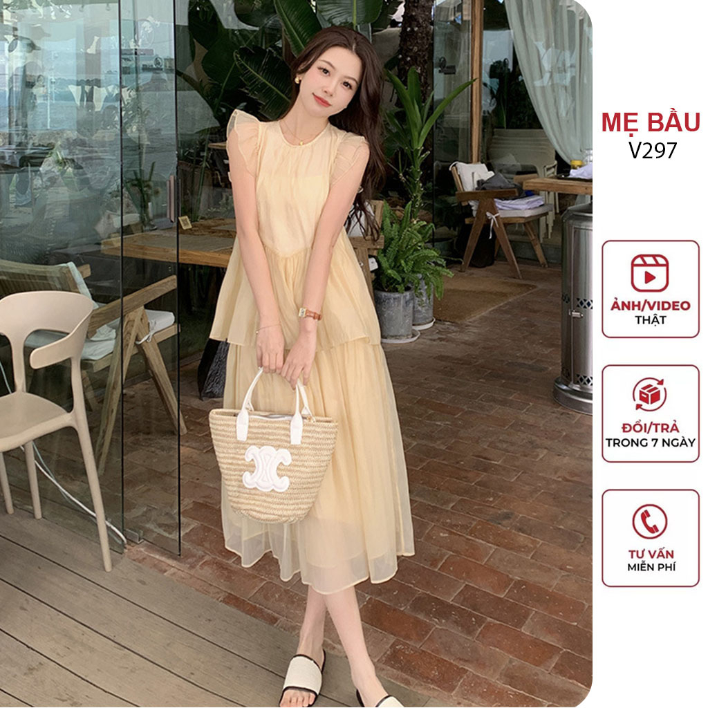 VÁY BẦU DỰ TIỆC TIỂU THƯ MÙA HÈ XINH - ĐẦM BẦU BABYDOLL HÀNG THIẾT KẾ MẶC TRƯỚC VÀ SAU SINH FREESIZE