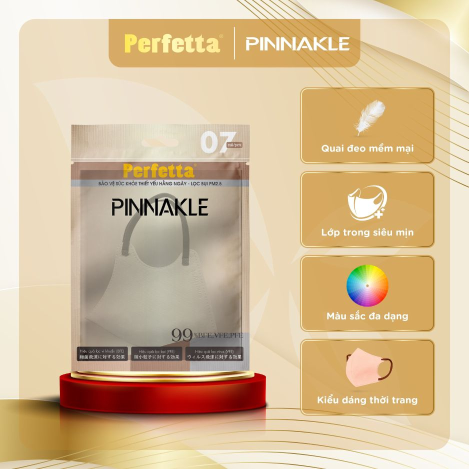 Gói Khẩu Trang Cao Cấp Perfetta Pinnakle, 3 Lớp Kháng Khuẩn, Chuẩn From 3D Thời Trang (7 cái/gói)