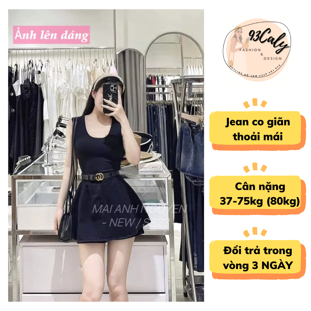 (Có đợt về 80kg-Ib shop) Quần Jean Nữ Giả Váy Cạp Cao Xếp Ly có Quần Trong,Chân váy chữ A xếp ly tôn dáng