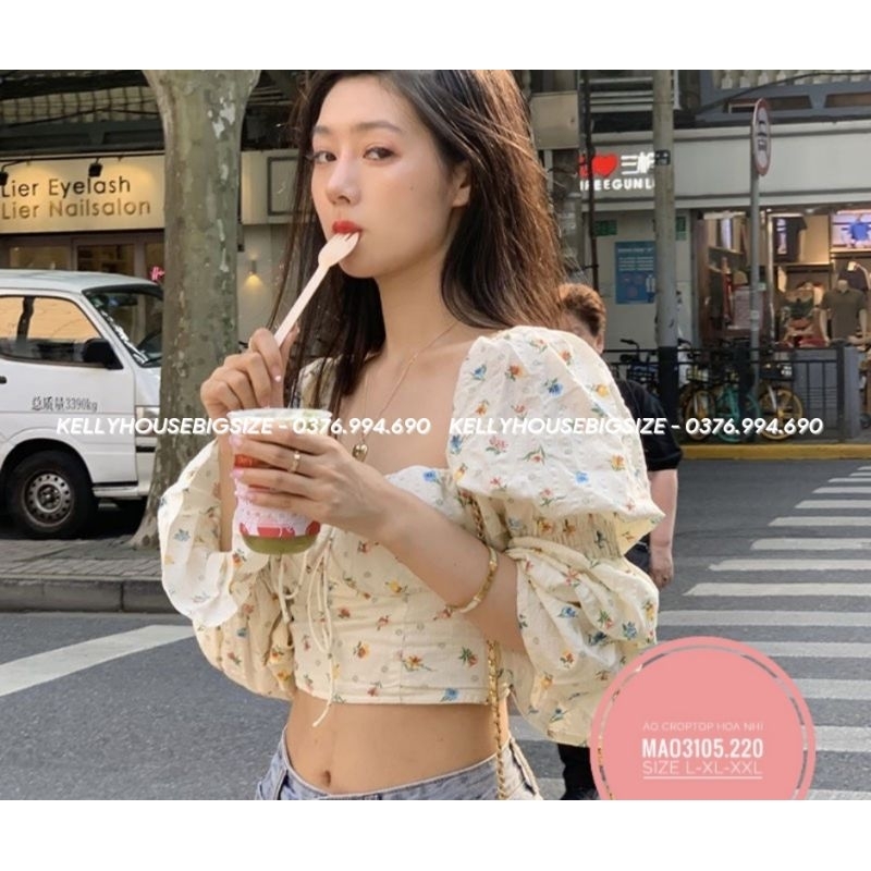 ÁO CROPTOP HOA NHÍ TAY PHỒNG