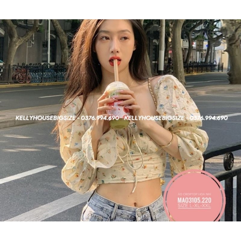 ÁO CROPTOP HOA NHÍ TAY PHỒNG