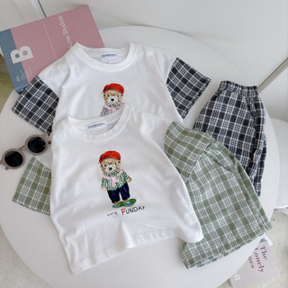 Đồ bộ bé trai từ 12-34kg Babycity áo thun cộc tay quần đùi kẻ caro chất cotton thoáng mát Quần áo trẻ em mùa hè BR23018