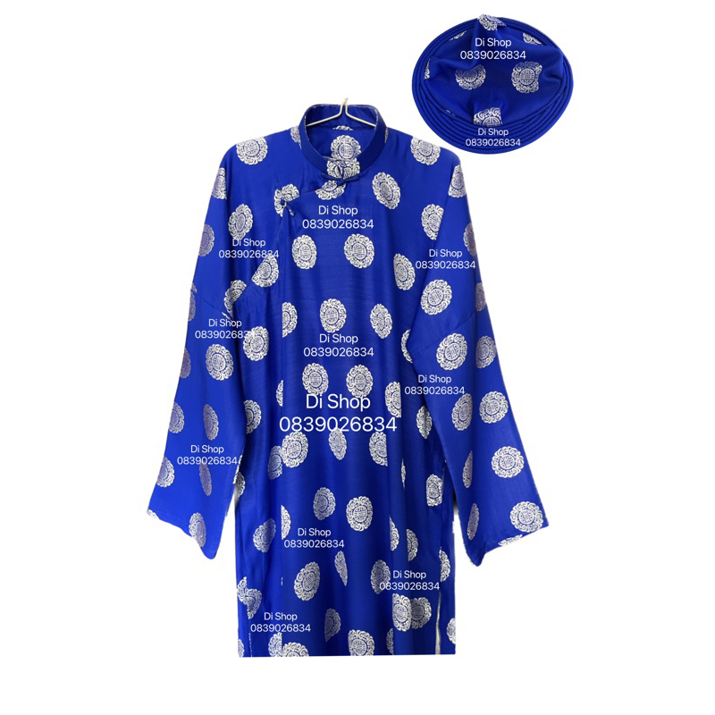 Cả bộ Áo dài khăn đóng truyền thống nam gấm Thái Tuấn chính hãng gồm  - MÀU XANH DƯƠNG BÔNG TRẮNG