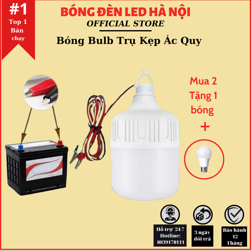 Bóng đèn led 65W kẹp bình ac quy, siêu sáng tiết kiệm điện thích hợp cho đi cắm trại