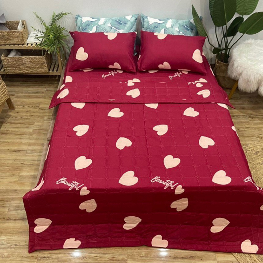 Bộ Chăn Ga Gối 5 Món Siêu Đẹp Phù Hợp Thời Tiết Hè Thu Chất Liệu Vải Poly Cotton Mềm Mịn - Thỏ Tim Đỏ, Bò Xám,...