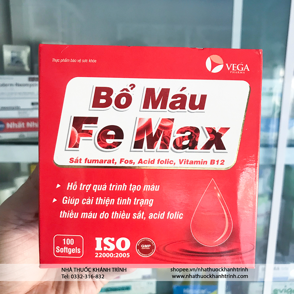 Bổ Máu FE MAX bổ sung sắt và acid folic, giảm thiếu máu do thiếu sắt, hỗ trợ quá trình tạo máu