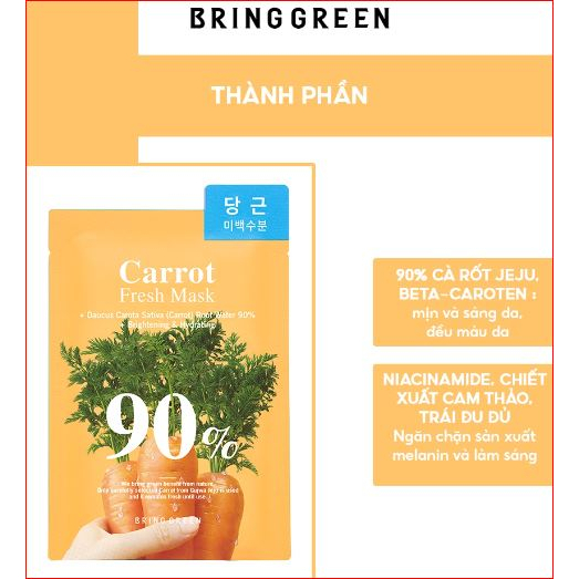 Mặt Nạ Cà Rốt Dưỡng Da Bring Green Carrot 90% Fresh Mask 20g