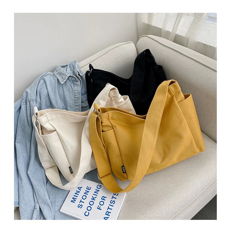 Túi đeo chéo nam nữ vải canvas màu vàng túi đeo vai đi học đi chơi phong cách Hàn Quốc