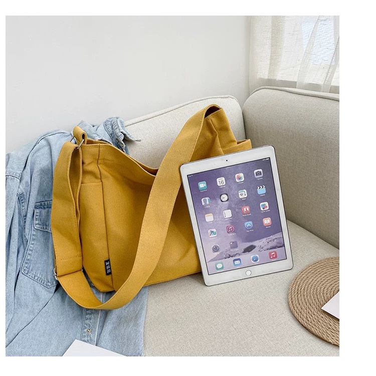 Túi đeo chéo nam nữ vải canvas màu vàng túi đeo vai đi học đi chơi phong cách Hàn Quốc