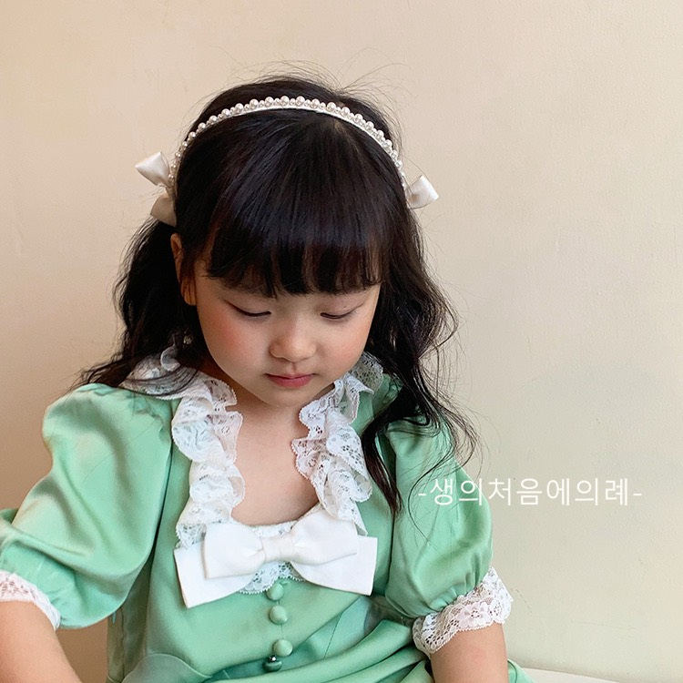 Bờm tóc cho bé, cài tóc hạt trai đính nơ cho bé gái đáng yêu Y211