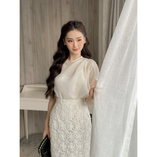 Khâu Set áo tơ chân ren sang chảnh