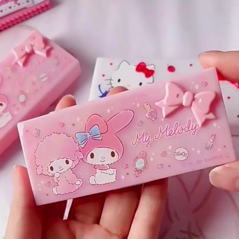 hộp nhựa chữ nhật hãng Sario Hello Kitty Melody đựng phụ kiện sticker