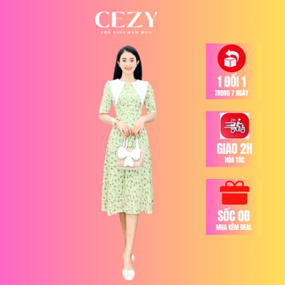 Đầm hoa dáng xòe tay phồng cổ tiểu thư có size bigsize D10