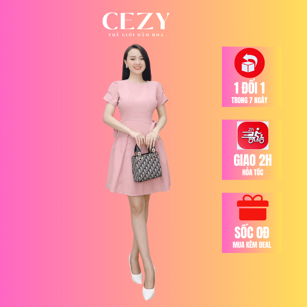 Đầm trơn dự tiệc phối nơ eo có size bigsize Cezy D01