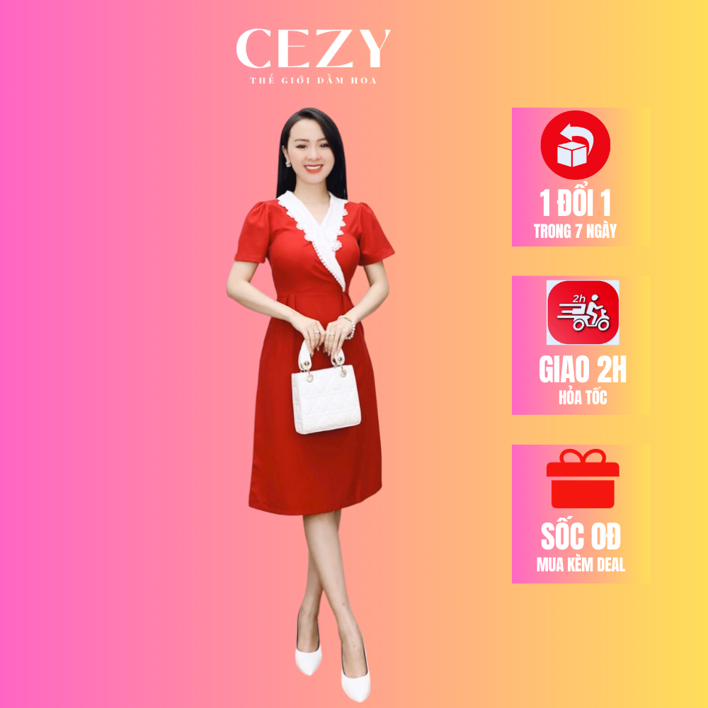 Đầm dự tiệc cổ v phối ren có size bigsize Cezy D21