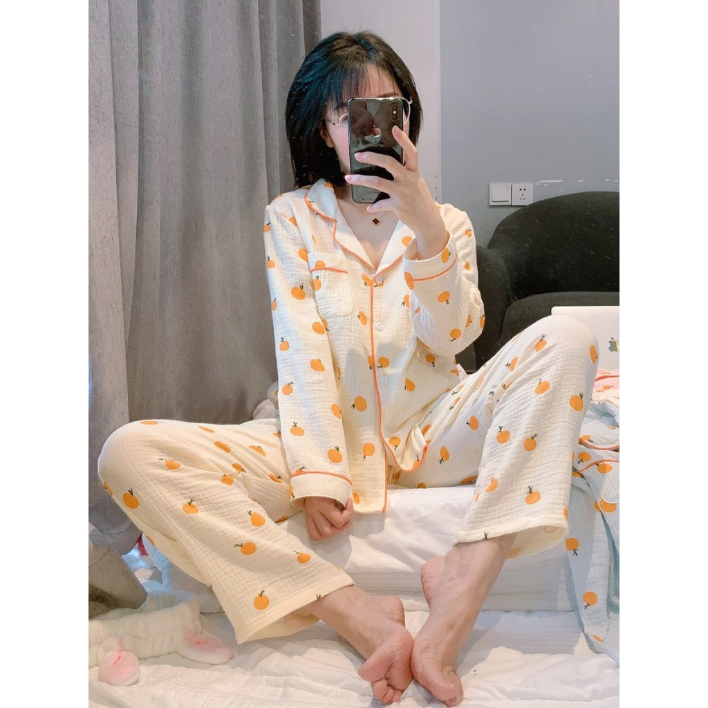 Đồ bộ mặc nhà pyjama DÀI TAY nhiều họa tiết HAVU SHOP , bộ pijama nữ tay dài quần dài cute