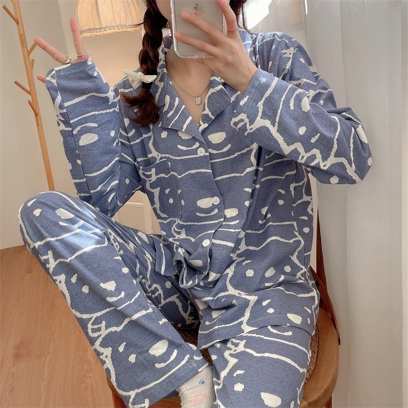 Đồ bộ mặc nhà pyjama DÀI TAY nhiều họa tiết HAVU SHOP , bộ pijama nữ tay dài quần dài cute