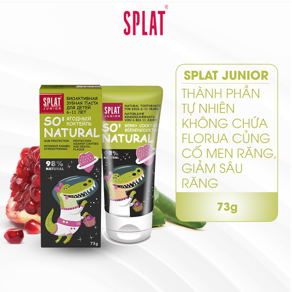 Kem Đánh Răng Cho Bé Từ 6-11 Tuổi SPLAT Junior Thành Phần Tự Nhiên Không Chứa Florua Củng Cố Men Răng, Giảm Sâu Răng 73g