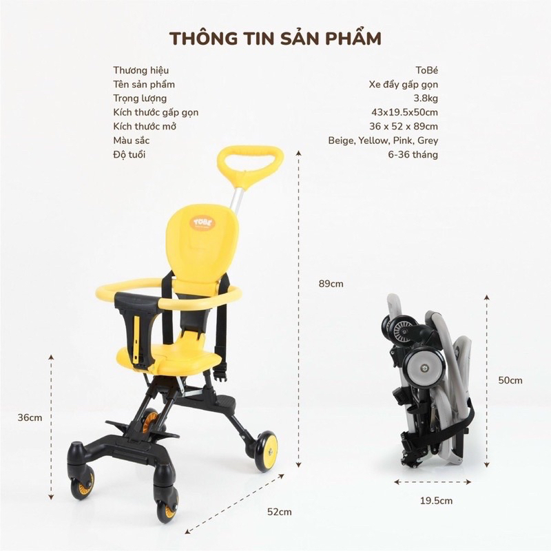 XE ĐẨY GẤP GỌN TOBE CHO BÉ 6-36tháng