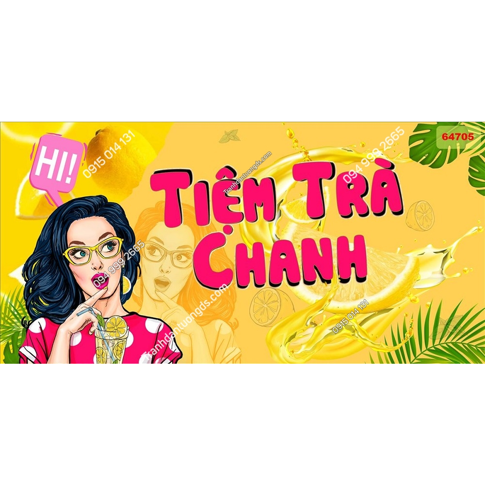 Tranh dán tường 3D trang trí tiệm trà chanh mới nhất 2023 (Keo sẵn bóc dán)