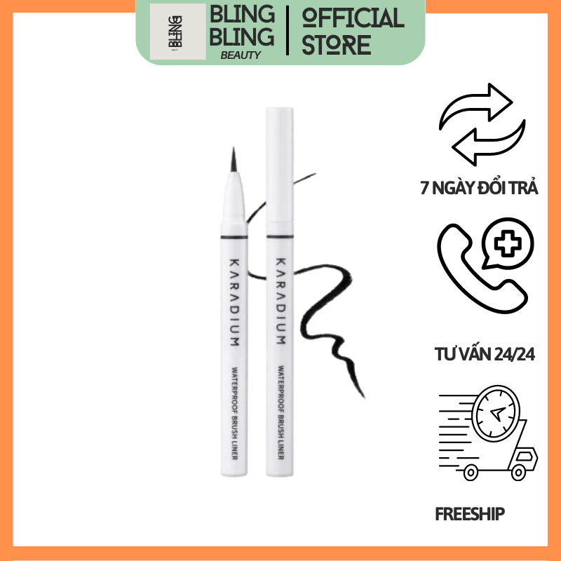Bút Dạ Kẻ Mắt Nước Karadium Waterproof Brush Liner Black, Lâu Trôi, Đầu Mảnh, Phù Hợp Cho Người Mới Tập Kẻ