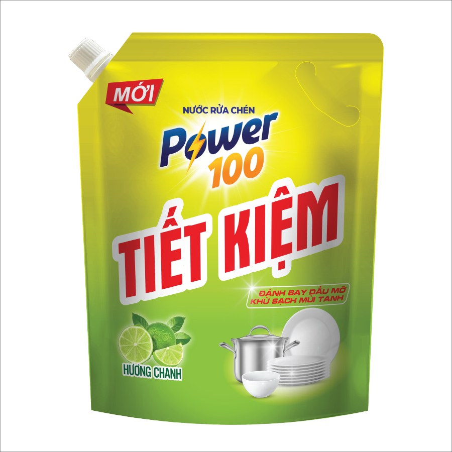 Nước Rửa Chén POWER100 túi tiết kiệm Hương chanh 3.5kg