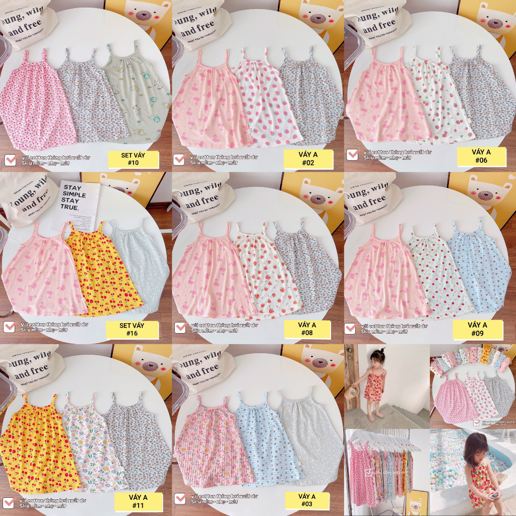 SET 3 VÁY HAI DÂY DÁNG A BÉ GÁI