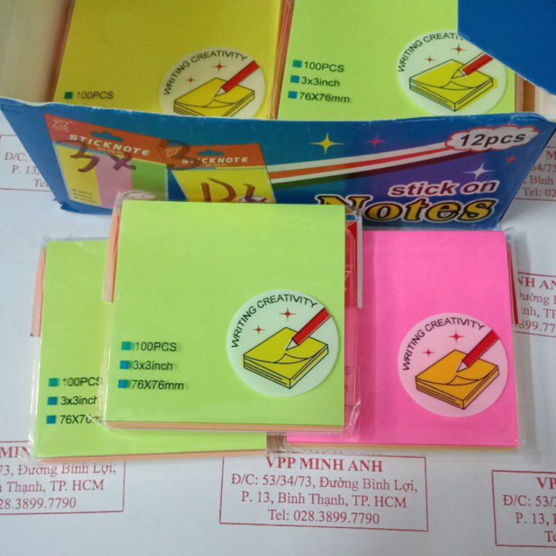 Giấy note 5 màu 3x3 uni - T - Vuông