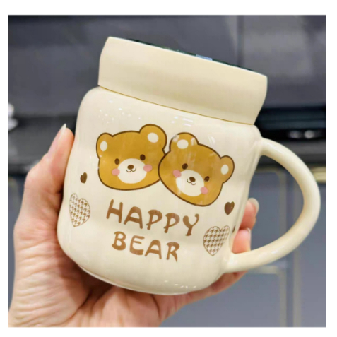 Cốc uống nước có quai bằng sứ tráng men hình gấu