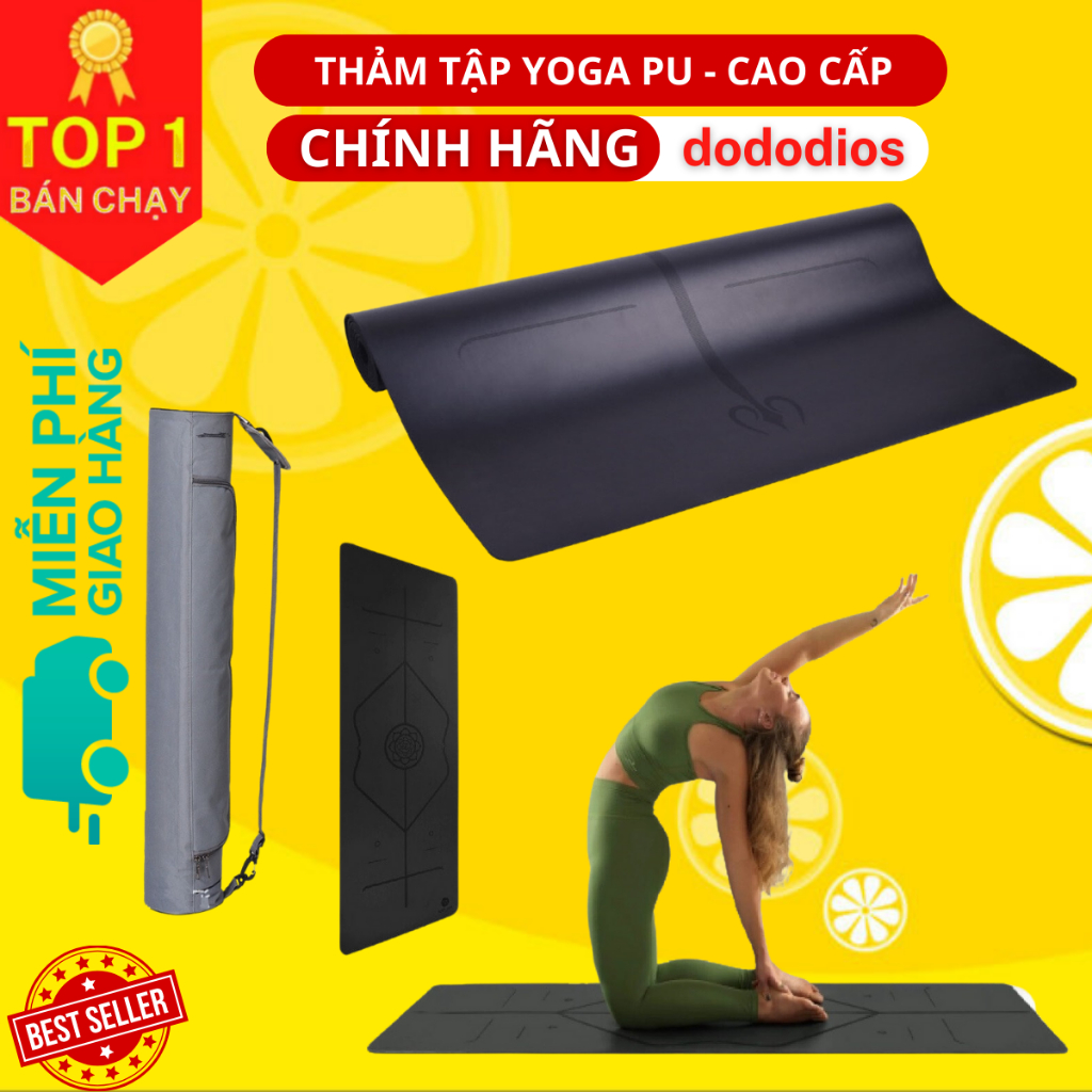 Thảm Tập Yoga Định Tuyến 4-5mm Cao Su PU Cao Cấp dododios + Túi Đựng + Dây Buộc - Hàng Chính Hãng