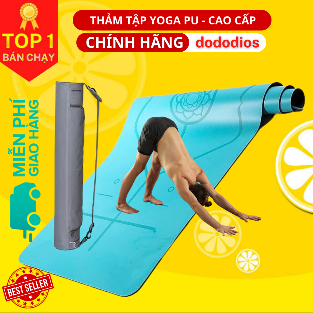 Thảm Tập Yoga Định Tuyến 4-5mm Cao Su PU Cao Cấp dododios + Túi Đựng + Dây Buộc - Hàng Chính Hãng