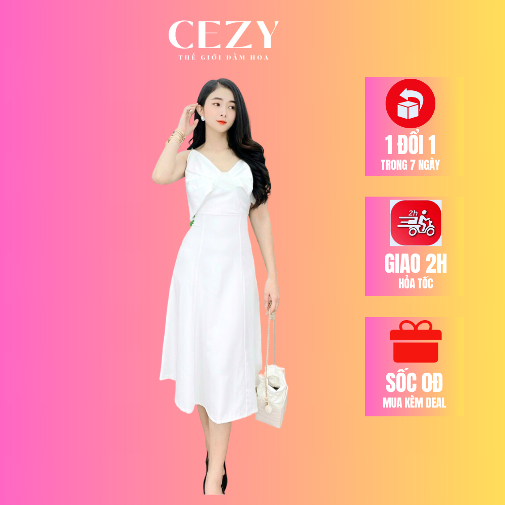 Đầm nữ 2 dây phối nơ dáng xòe có size bigsize Cezy D28