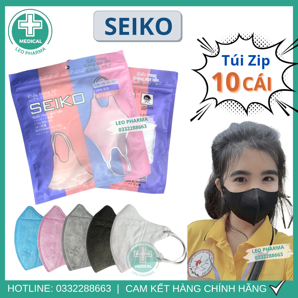 Túi Zip 10 Cái Khẩu Trang SEIKO 5D Mask Cao Cấp Kháng Bụi Kháng Giọt Bắn Vượt Trội, Ôm Sát Khuôn Mặt