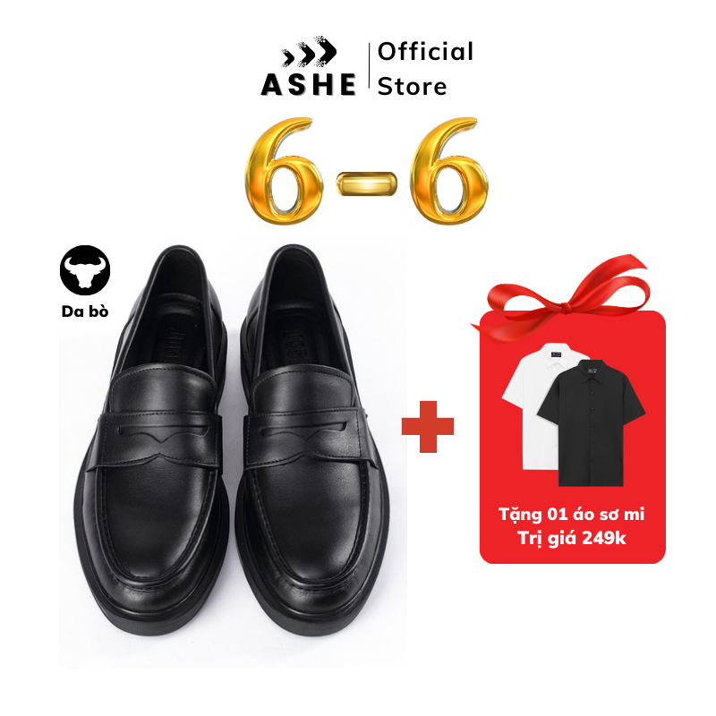 Giày lười ASHE - Da bò, mẫu cơ bản, sử dụng đơn giản, thuận tiện
