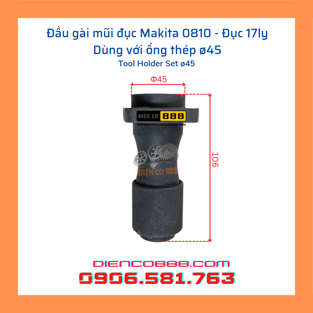 Đầu bi gài mũi đục Makita 0810, 0835 loại bắt ốc nối với ống thép ø45mm (Lớn hơn H41)