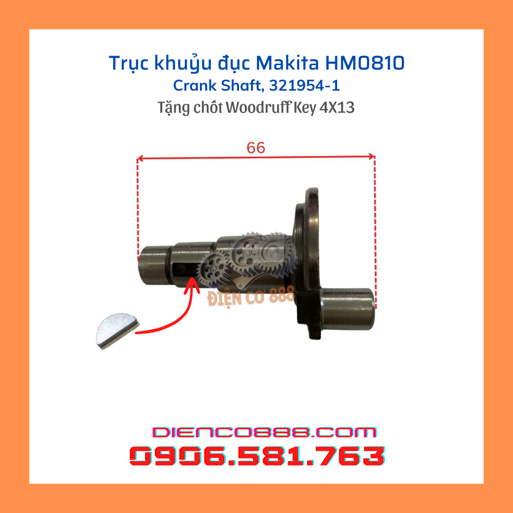 Trục khuỷu đục Makita 0810, DCA AZG6, AZG06-6 bằng thép (cốt dên 0810) - CRANK SHAFT, 321954-1