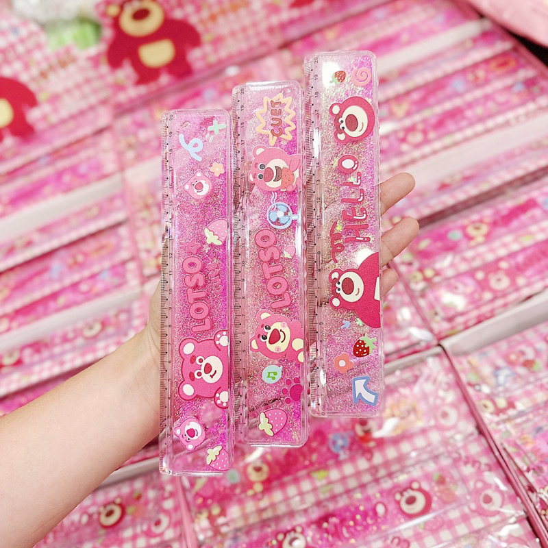Thước Kẻ Cute- Thước Gấu Dâu 20cm Nhũ Kim Tuyến Dễ Thương Hồng Loại Xịn Giá Rẻ Saka