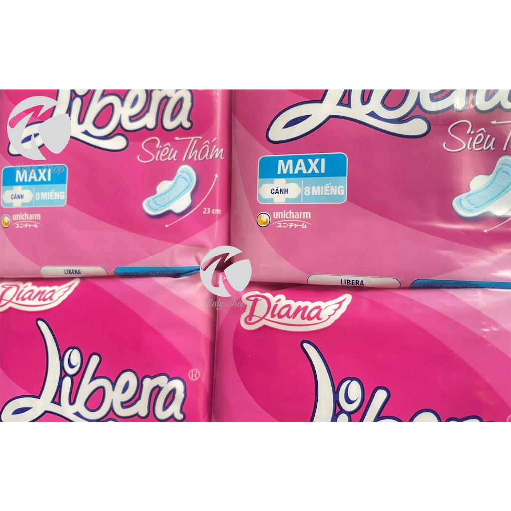 Bộ 6 Gói Băng Vệ Sinh Diana Libera Siêu Thấm Maxi  Có Cánh 8 Miếng