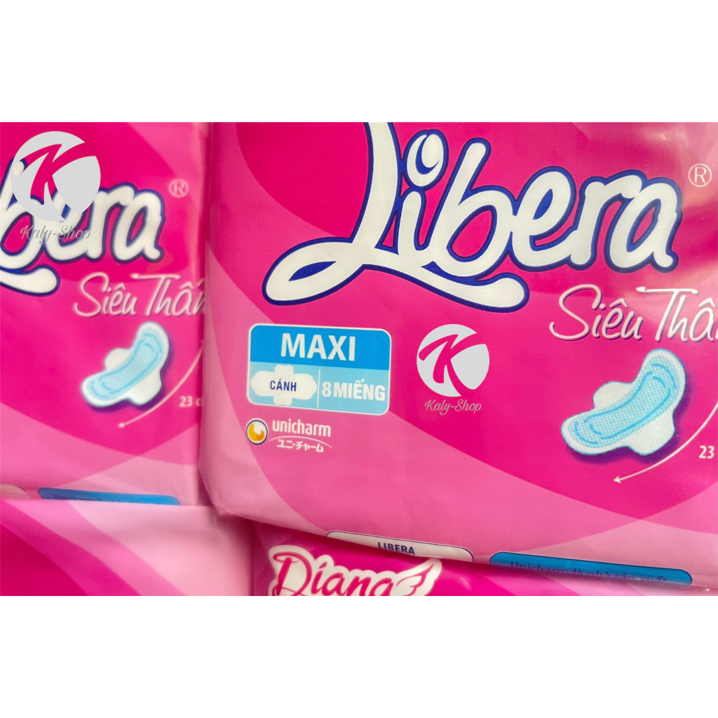 Bộ 6 Gói Băng Vệ Sinh Diana Libera Siêu Thấm Maxi  Có Cánh 8 Miếng