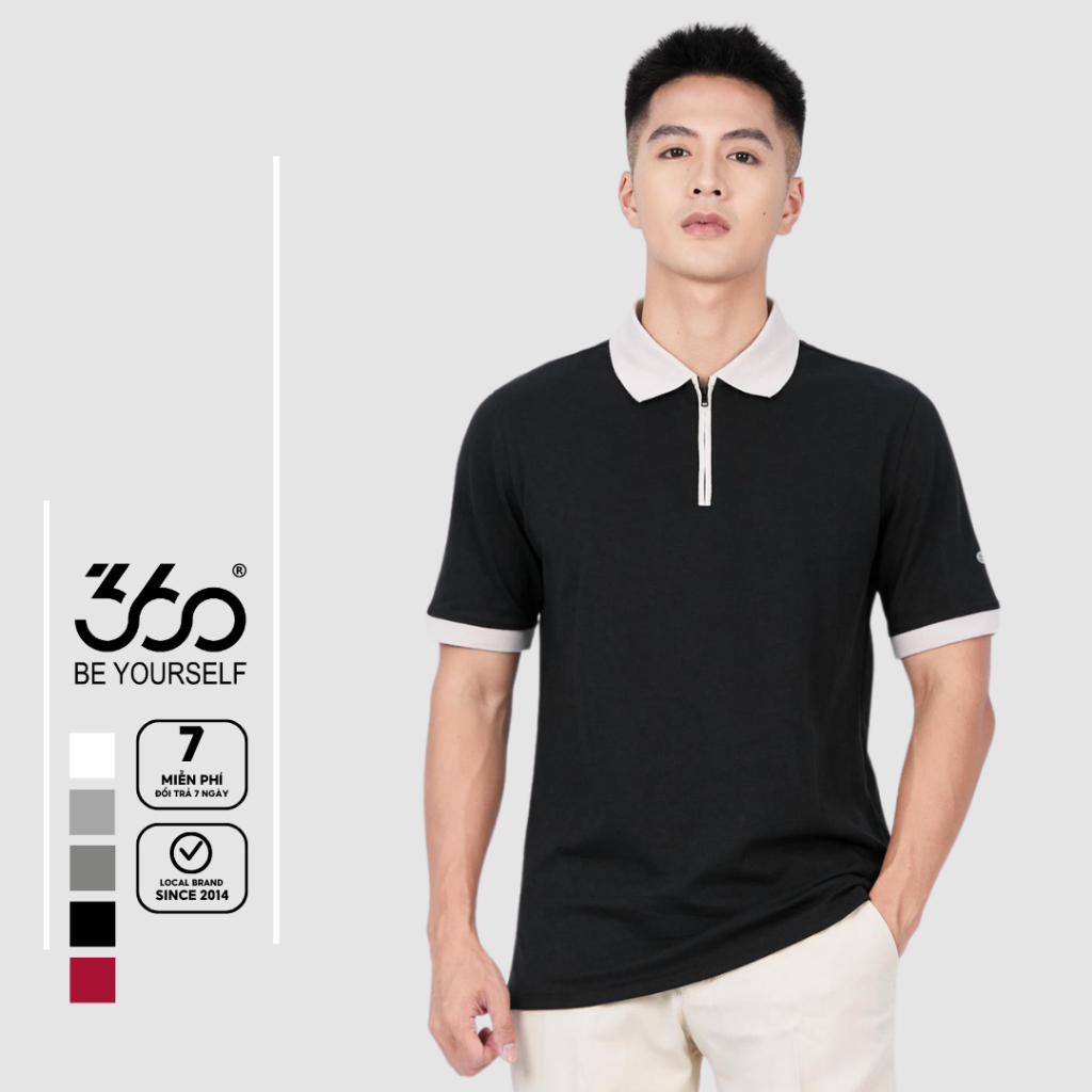 Áo polo nam nhiều màu khóa zip trẻ trung thương hiệu 360 Boutique chất liệu pique dày dặn - POMTK432