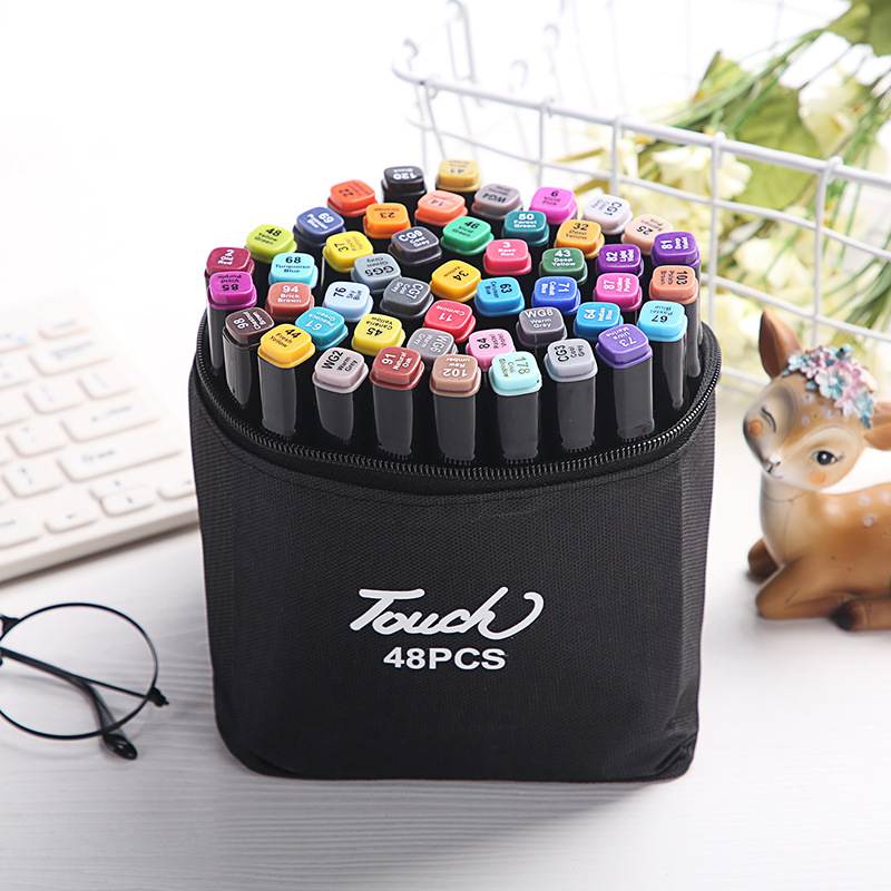 Màu marker 48 bút  2 ngòi to nhỏ linh hoạt đựng trong túi vải dễ dàng tiện lợi, bộ bút dạ đánh dấu, 2 ngòi linh hoạt