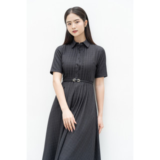 NINE 2 FINE - Váy sơ mi kẻ caro ghi xám đậm checked pleated dress