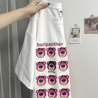 KAMYL Áo thun gấu dâu lotso form rộng  basic tee tay lỡ dành cho nam nữ in graphic áo thun cặp đôi tay ngắn(cỡ lớn)