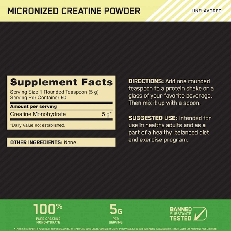 Tăng sức mạnh cơ bắp Optimum Nutrition Micronized Creatine Powder Unflavored 300g (60 servings)