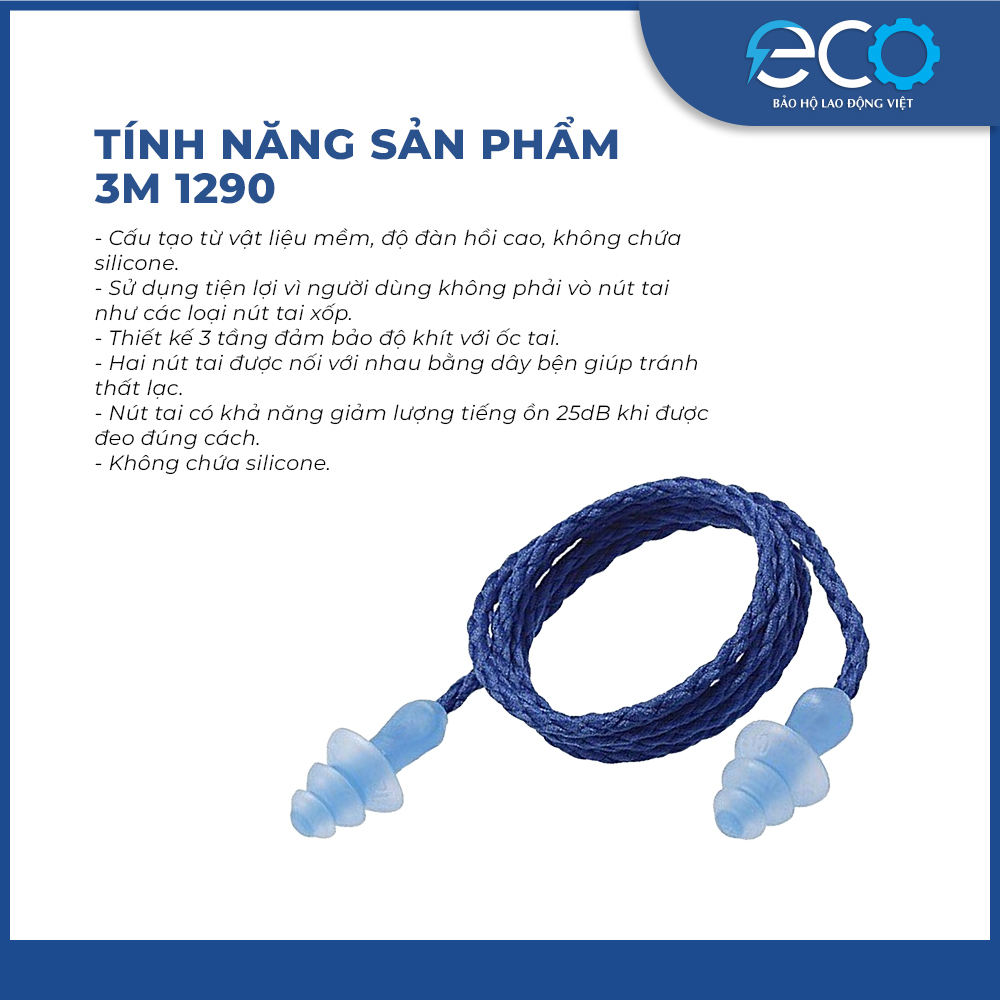 Nút bịt tai chống ồn 3M 1290 có dây chính hãng
