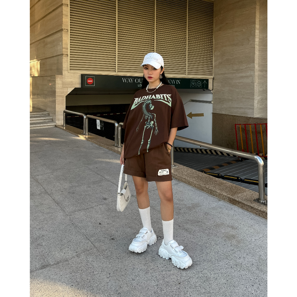 Quần Short Nỉ Bad Habits- Brown Destroyed Sweat Short - Local Brand Chính Hãng