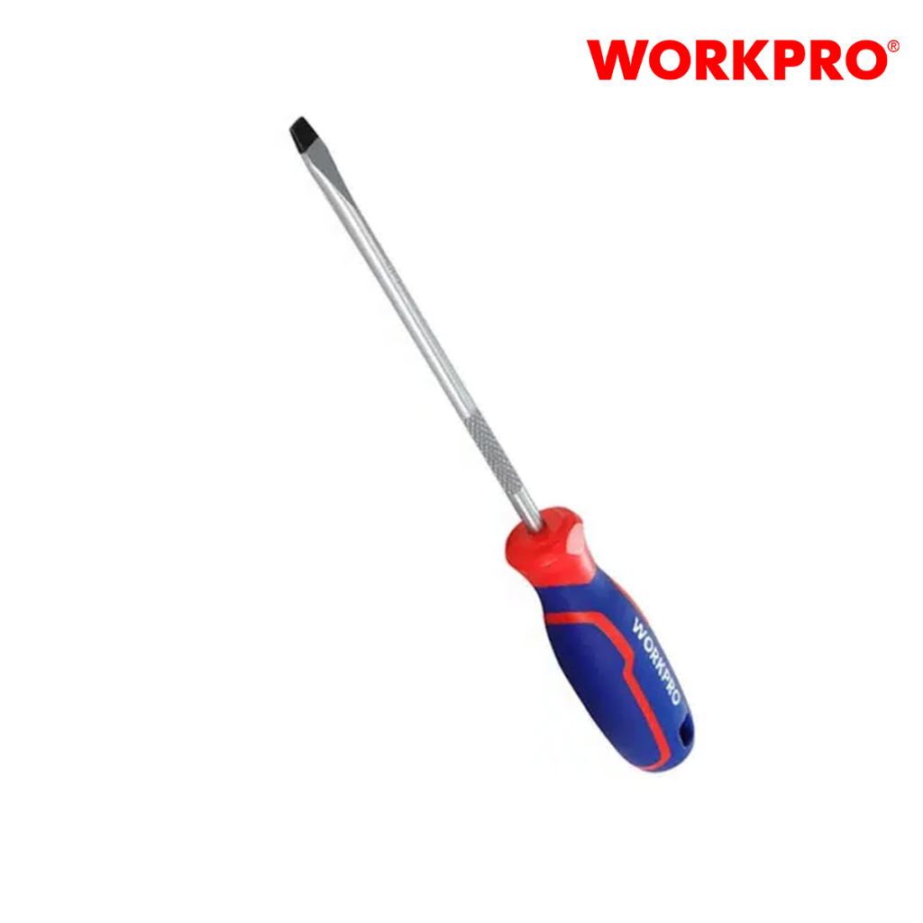 Tua vít đầu dẹt vít Workpro - WP221020, tay cầm bọc nhựa cao su 3 màu, chống trơn trượt kích thước 6.5x150mm