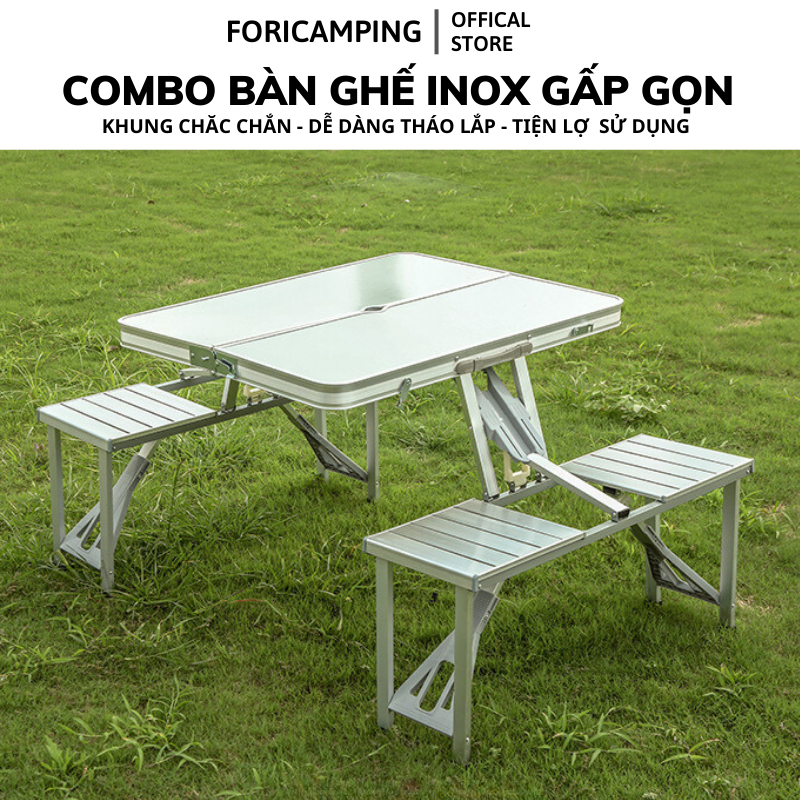 Bàn Inox Gấp Gọn | Combo 1 bàn 4 ghế | Gấp gọn tiện lợi | Du lịch Camping Cắm trại Dã ngoại ForiCamping | BigBuy360 - bigbuy360.vn