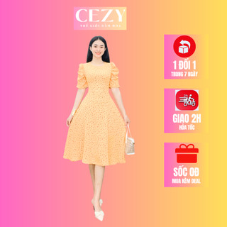 Đầm hoa cổ tròn tay phồng dáng xòe có size bigsize D45