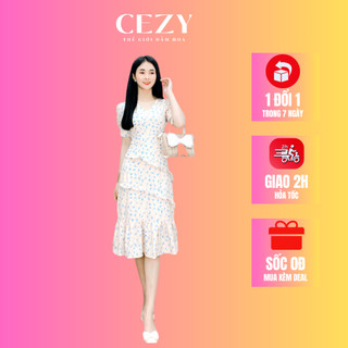 Đầm hoa nhí cổ V tay phồng phối tầng bèo có size bigsize D44